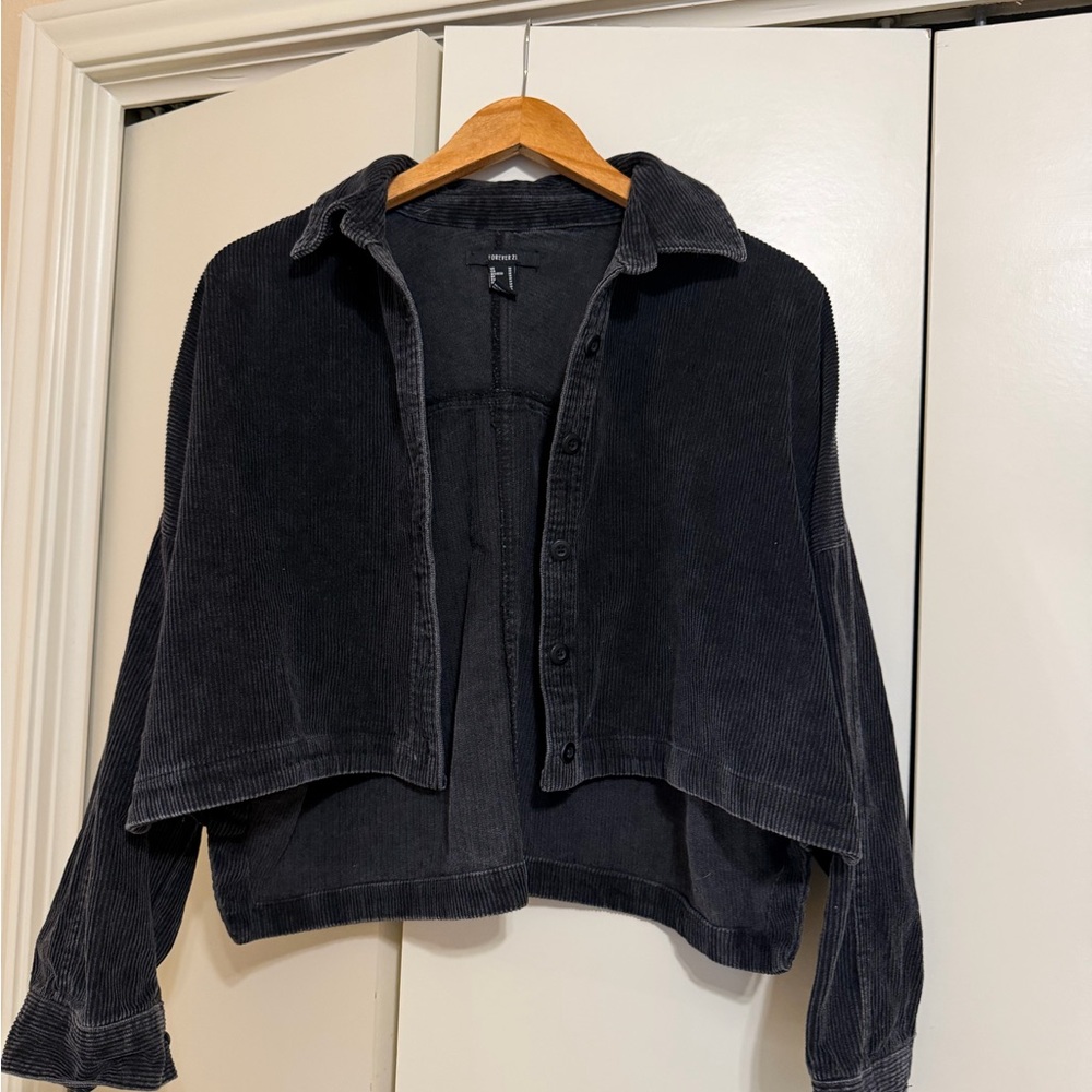 Forever 21 Cropped Corduroy Button-Up Jacket - Black
